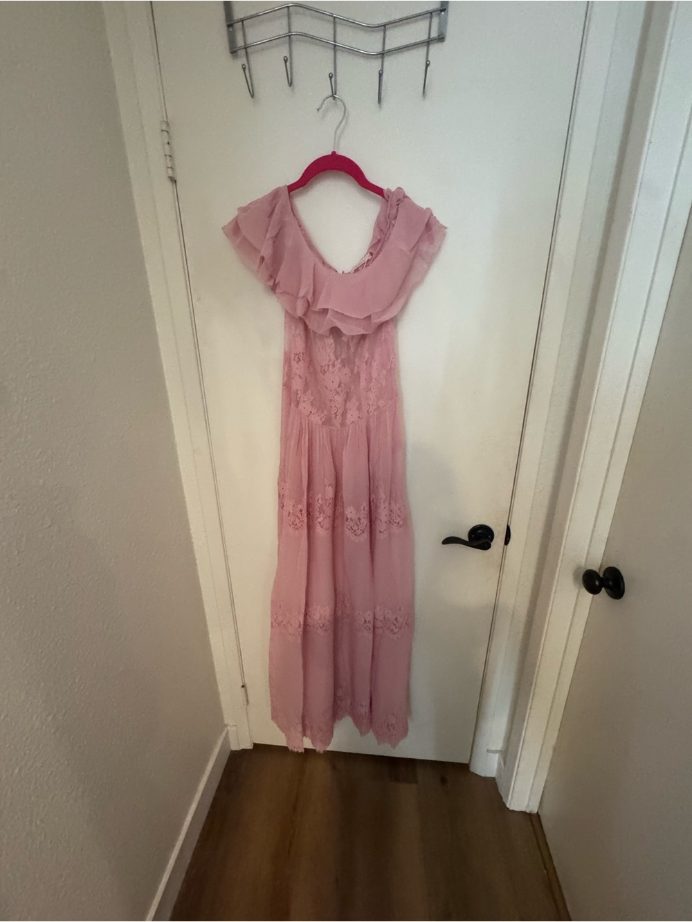 Doen Pink Ruffled Lace Maxi Dress with Sheer Bodice - Picture 6 of 7